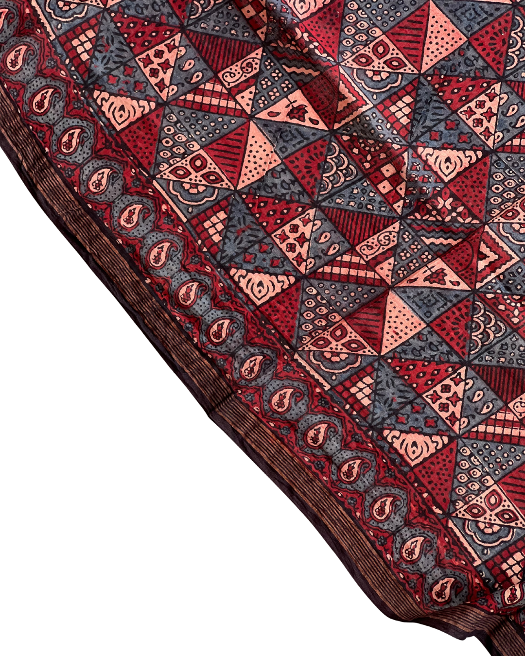 Rann Rekha Naturally Dyed Ajrakh Mangalgiri Cotton Dupatta - HOAN