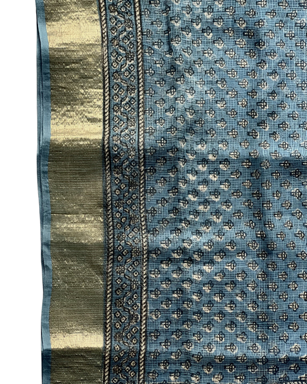 Azure Sky Ajrakh Kota Saree - Naturally Dyed - House of Amayra