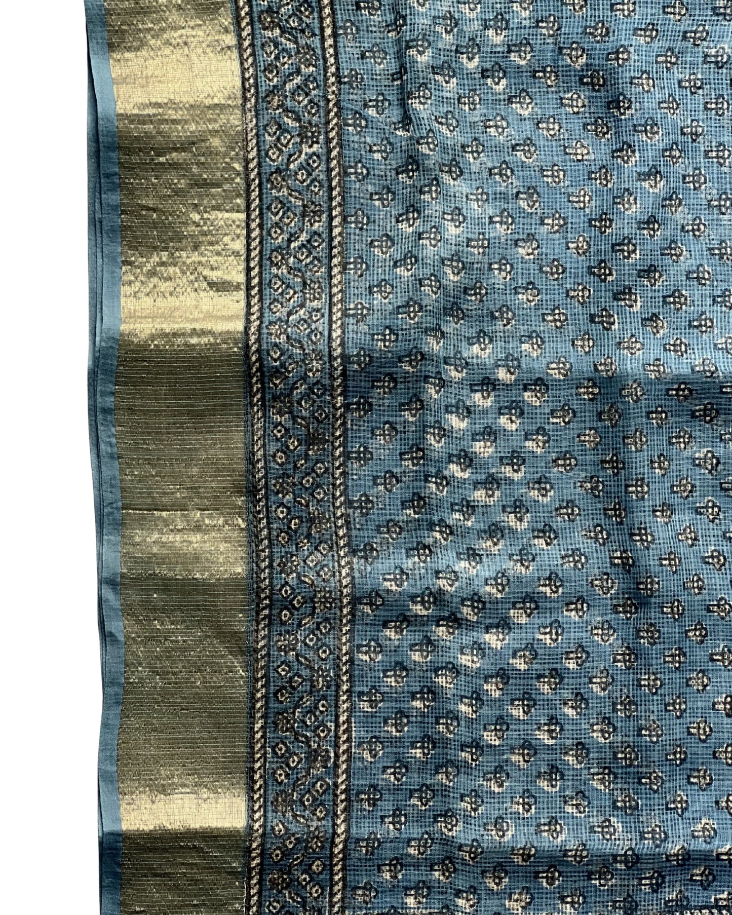 Azure Sky Ajrakh Kota Saree - Naturally Dyed - House of Amayra
