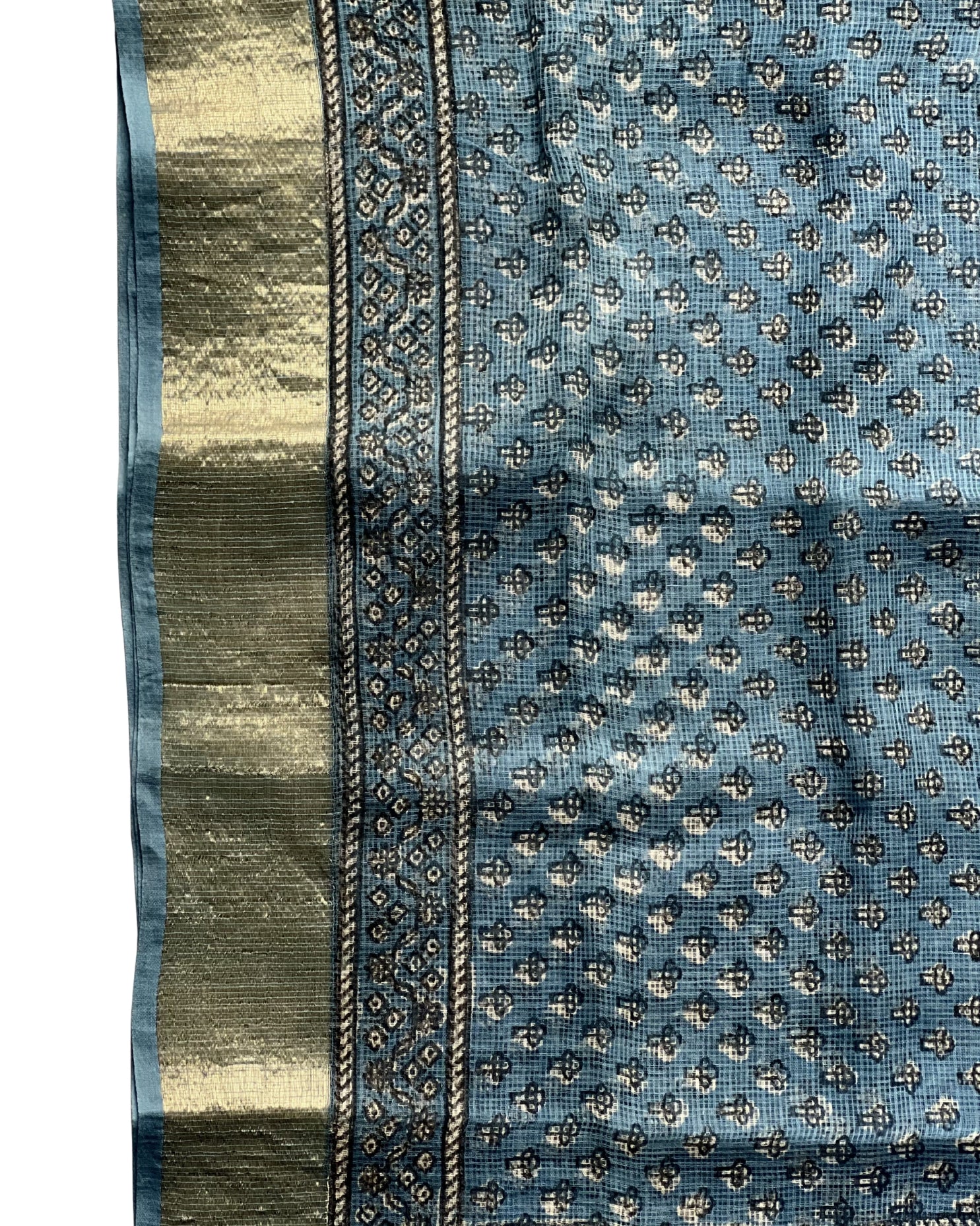 Azure Sky Ajrakh Kota Saree - Naturally Dyed - House of Amayra