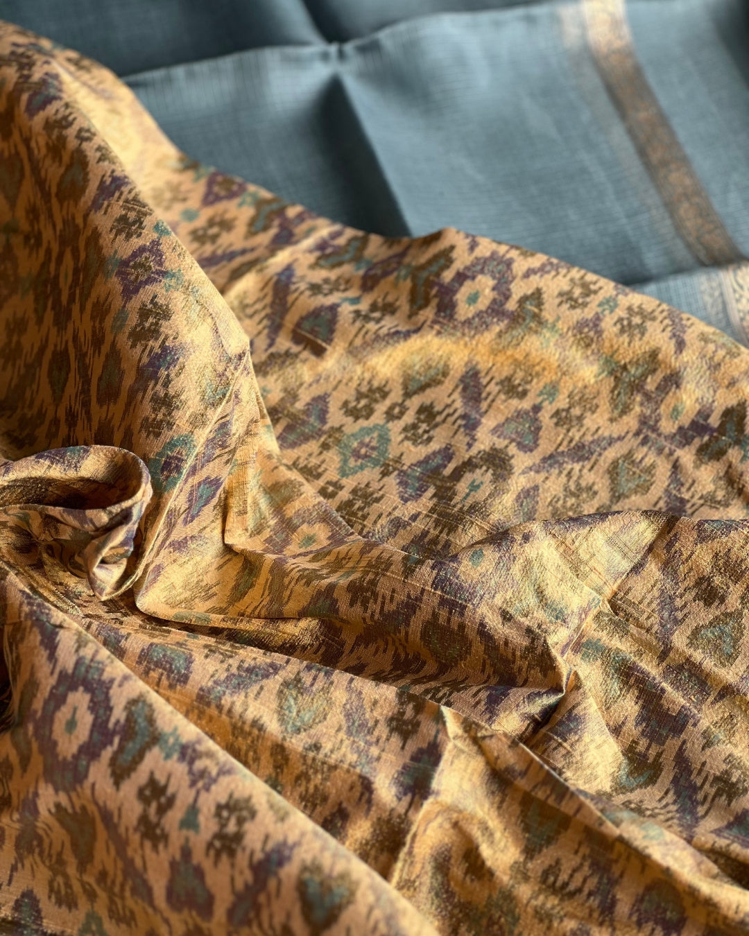 Megh Kota Cotton Silk with Raw Silk Ikat Blouse - Summer Saree - House of Amayra