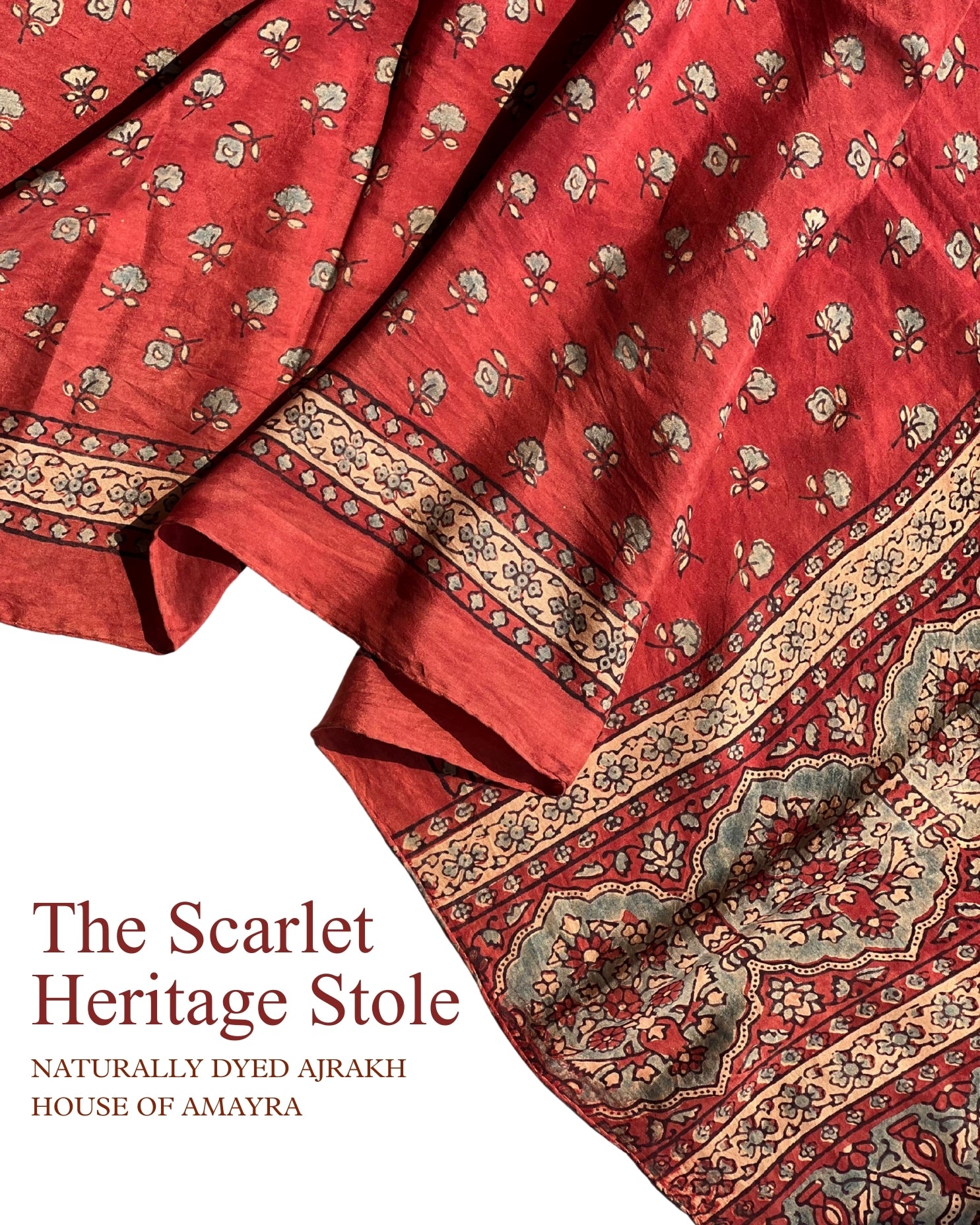 The Scarlet Heritage Ajrakh Mulberry Stole - House of Amayra