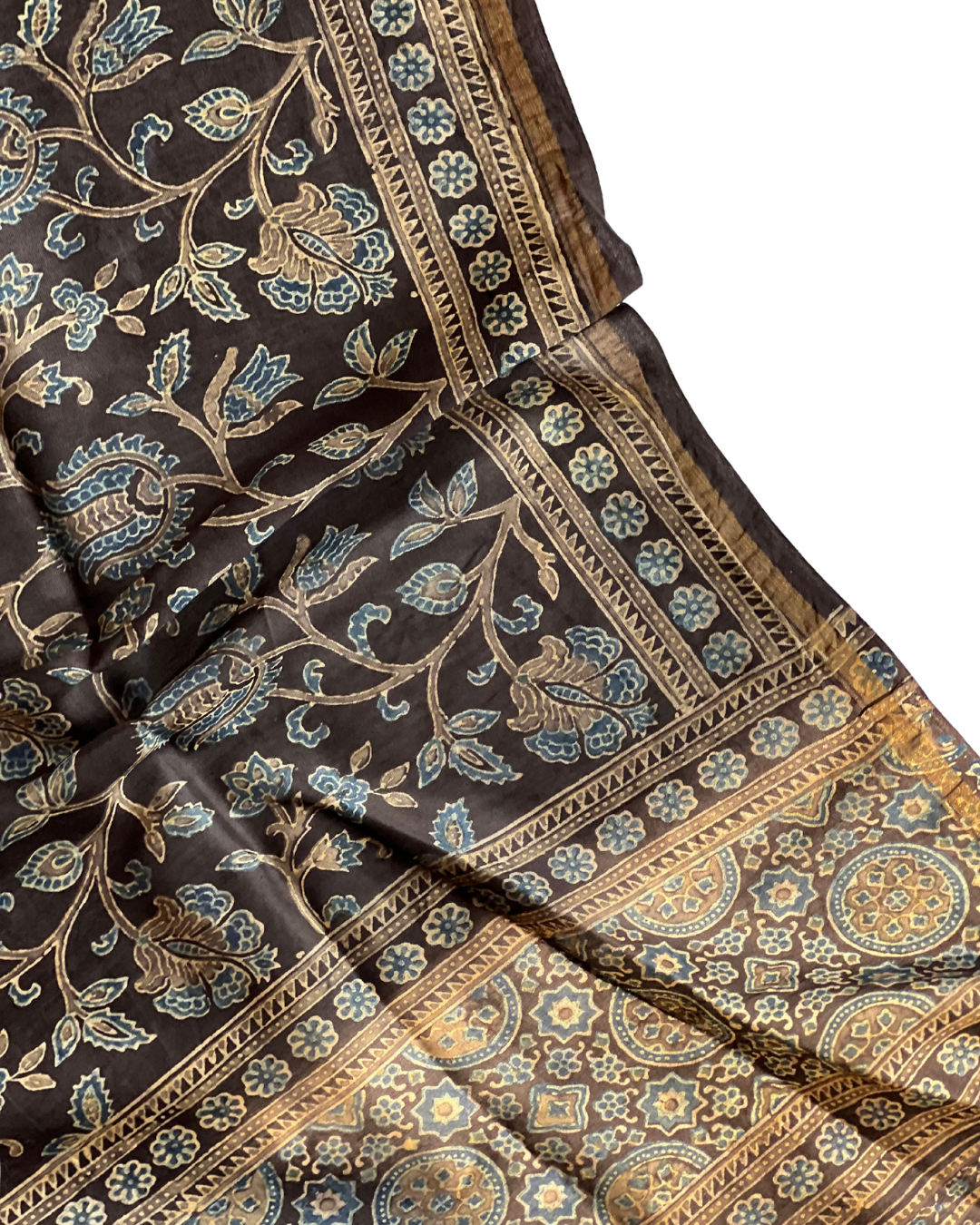 Ratri Chintz Naturally Dyed Ajrakh Chanderi Dupatta - HOAN