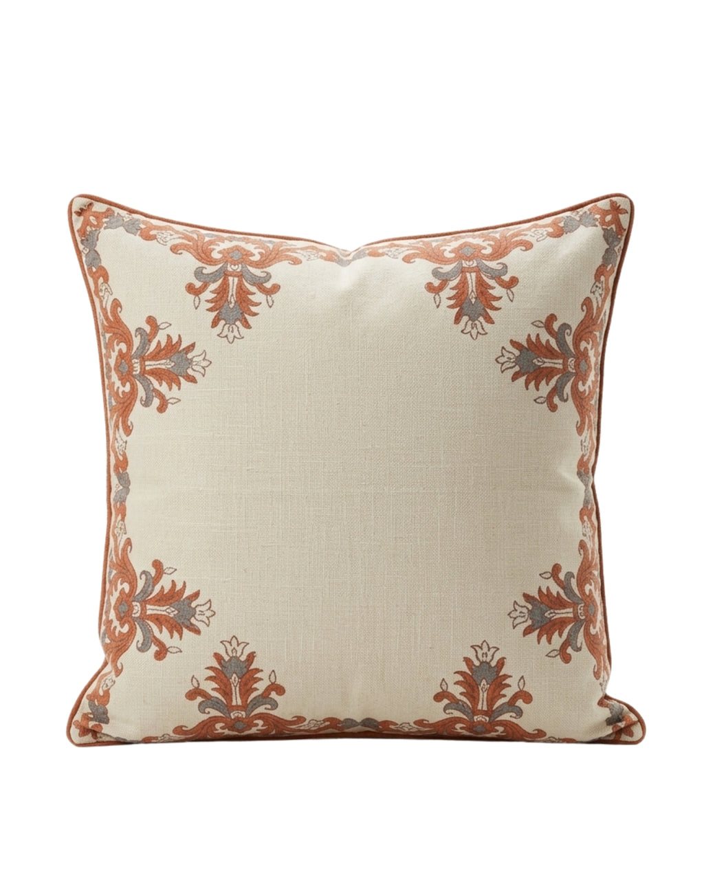 Tuscany Border Hand Block Cushion Cover - 20X20 inch - House of Amayra