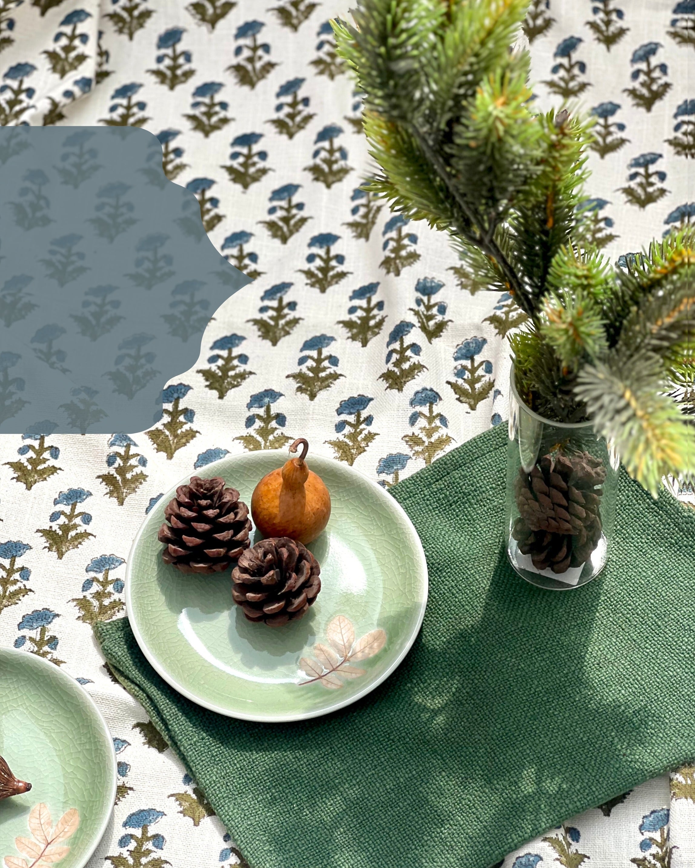 Nargis Hand Block Table Cloth - Handwoven Cotton Canvas - Bloc a Main - 6 Seater