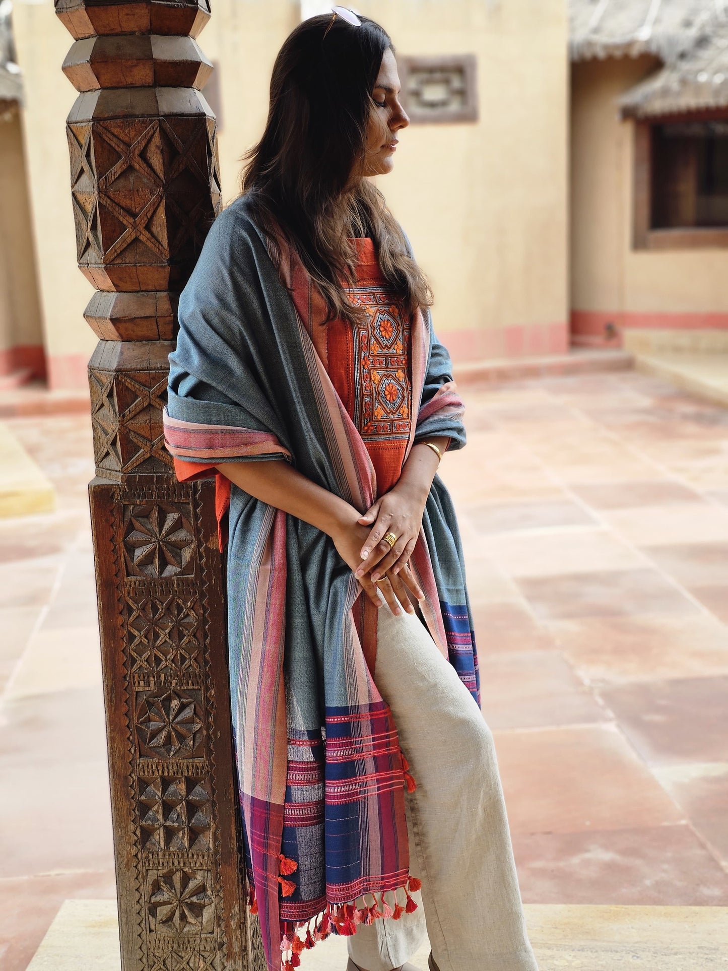 Laika Fine Cotton and Kala Cotton Bhujodi Weave Dupatta - House of Amayra Naturals