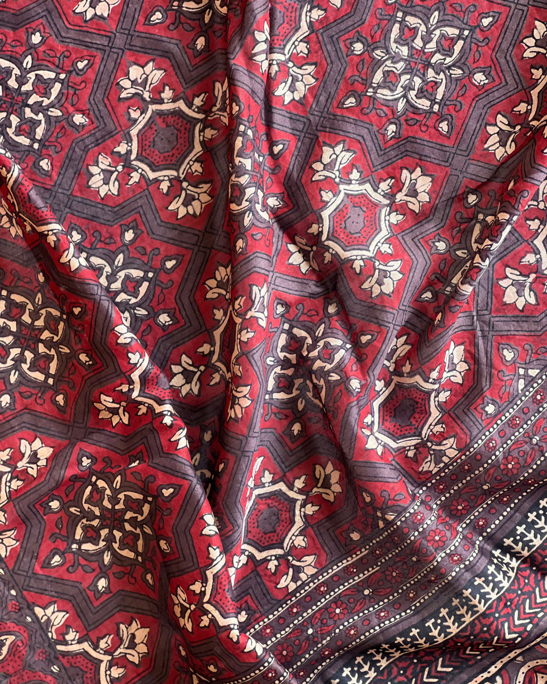 Aruna Naturally Dyed Ajrakh Chanderi Dupatta - HOAN