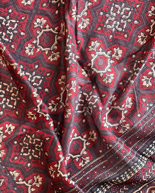 Aruna Naturally Dyed Ajrakh Chanderi Dupatta - HOAN