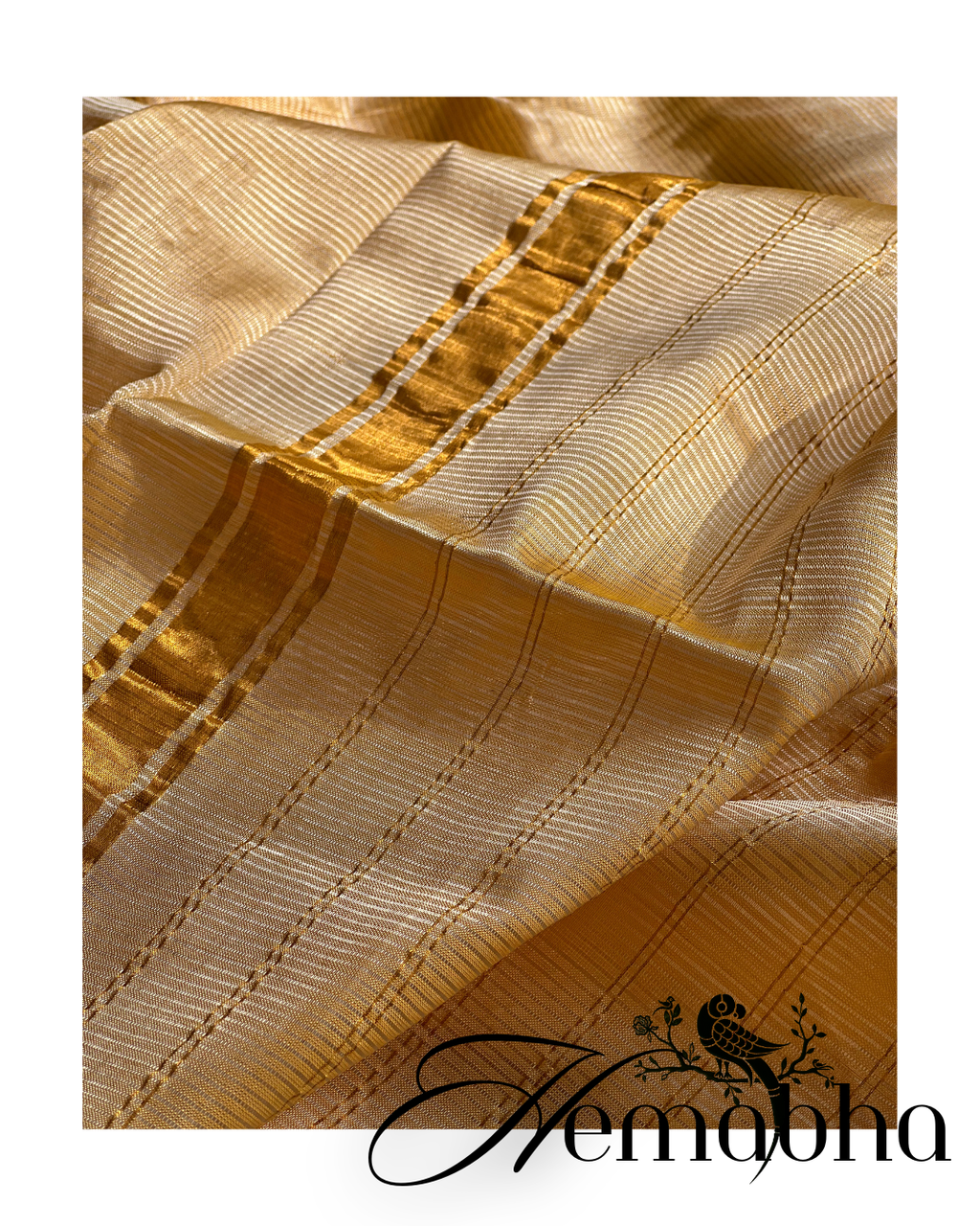 Hemābha - Pastel Peach & Yellow  Gold Cotton Silk Mangalgiri with Nizam Border Saree by  Asvi Atelier