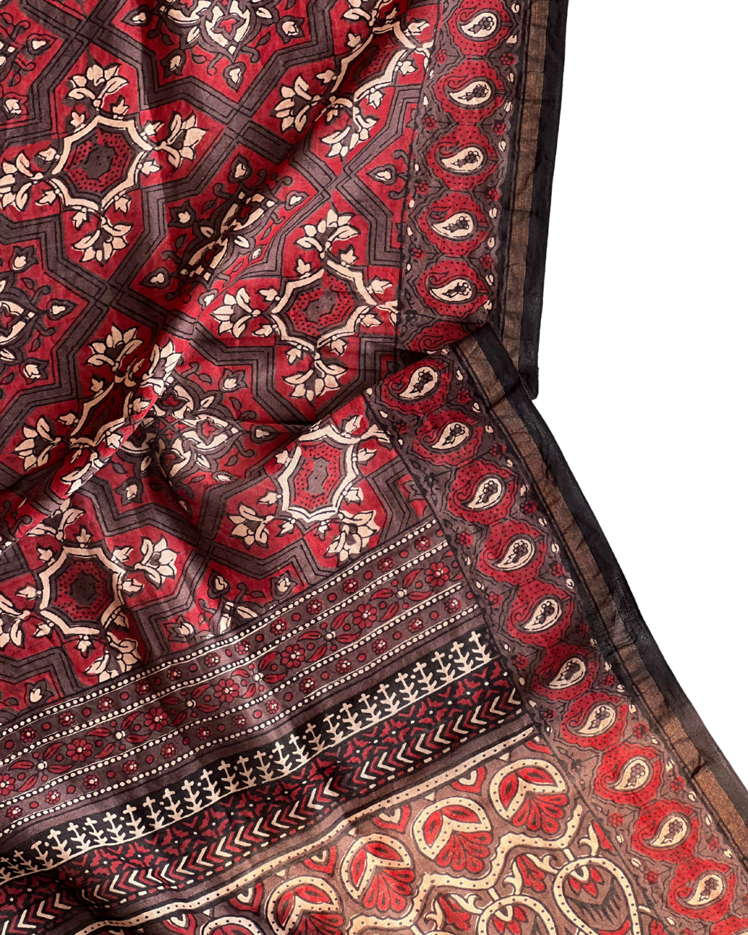 Aruna Naturally Dyed Ajrakh Chanderi Dupatta - HOAN
