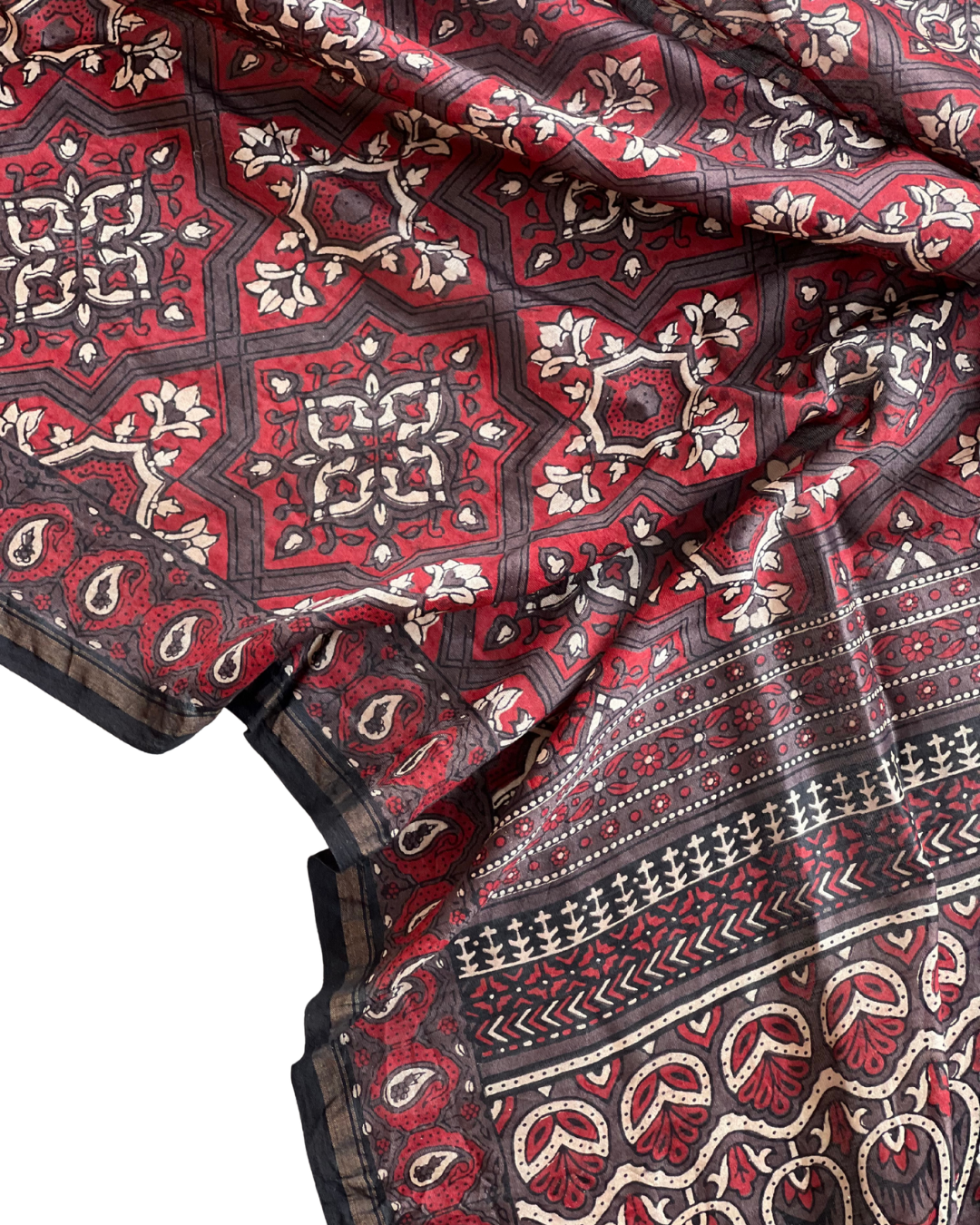 Aruna Naturally Dyed Ajrakh Chanderi Dupatta - HOAN