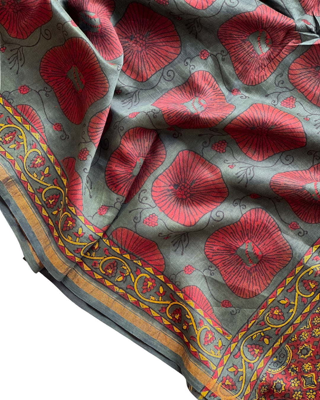Taalaab Naturally Dyed Ajrakh Chanderi Dupatta - HOAN