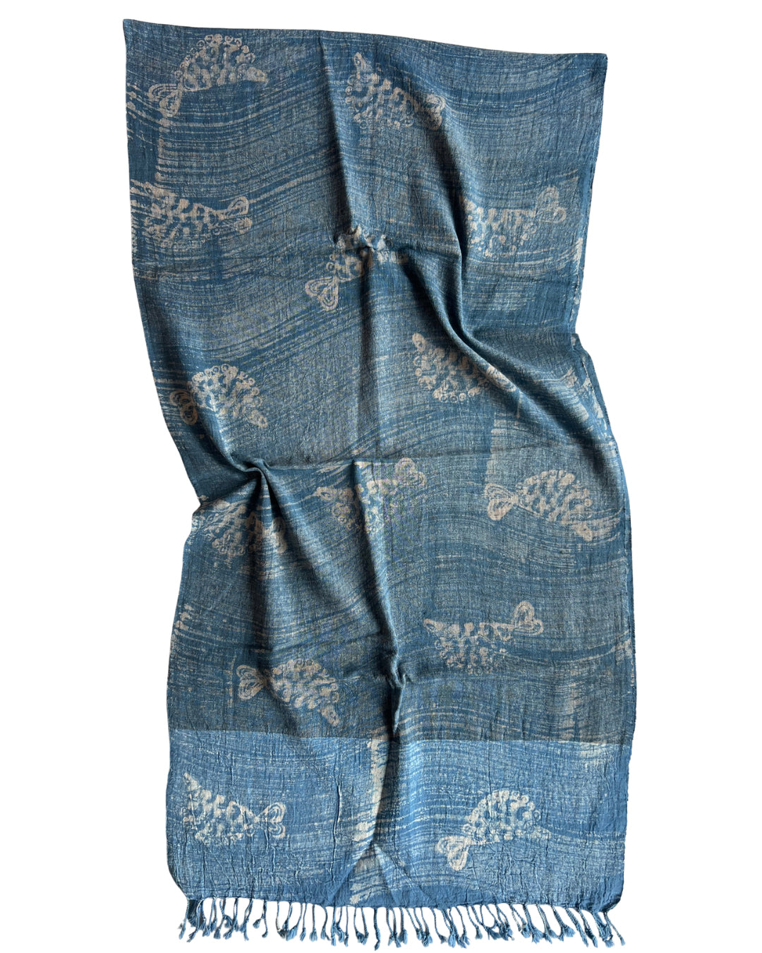 Indigo Fishy Blue Naturally Dyed Batik Kala Cotton Stole - HOAN