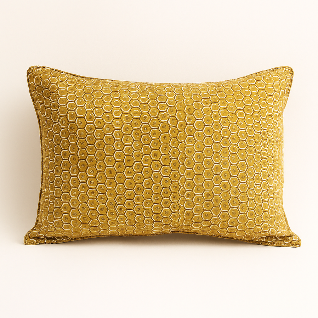 Mustard Honeycomb 100% Linen Cushion Cover -12 X18 inch