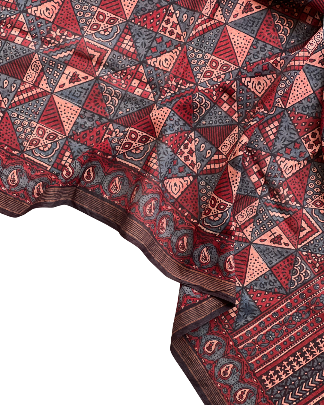 Rann Rekha Naturally Dyed Ajrakh Mangalgiri Cotton Dupatta - HOAN