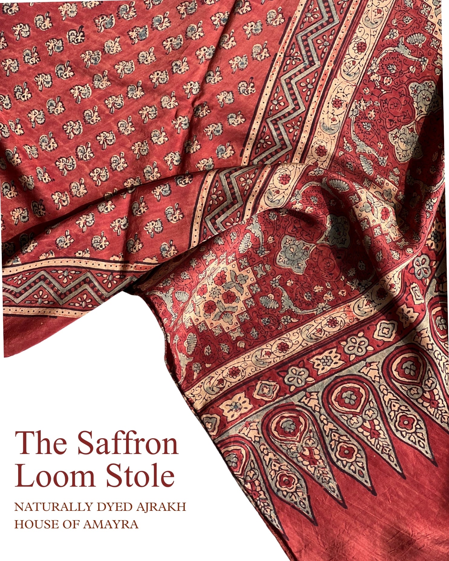 The Saffron Loom Ajrakh Mulberry Stole - House of Amayra