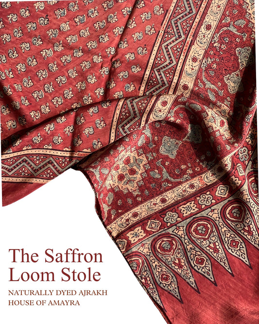 The Saffron Loom Ajrakh Mulberry Stole - House of Amayra