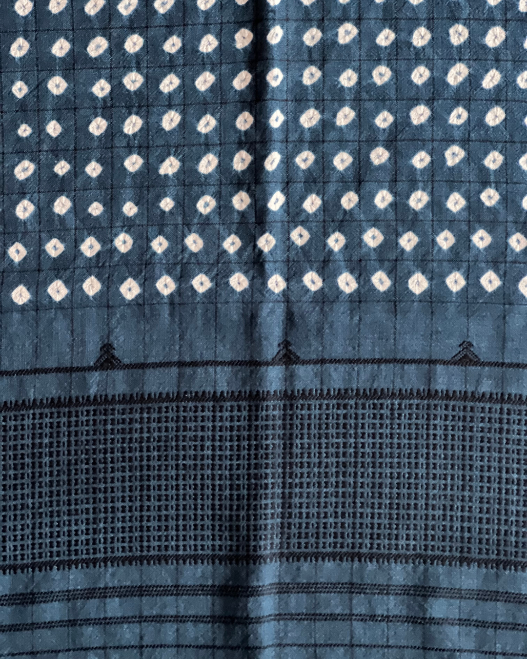 Matsya Kala Cotton & Wool Bandhani & Bhujodi Weave Stole - HOAN