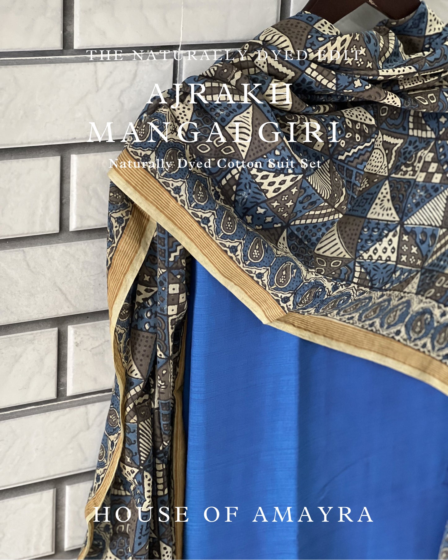 Neel Naturally Dyed Ajrakh Mangalgiri Cotton Suit Set - HOAN
