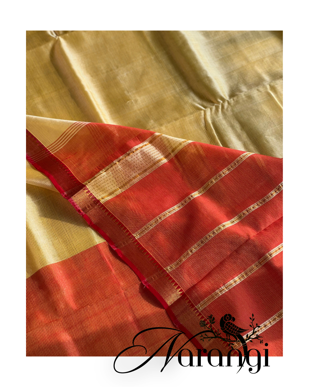 Narangi - Peach & Pastel Yellow Pink Cotton Silk Mangalgiri with Nizam Border Saree by  Asvi Atelier