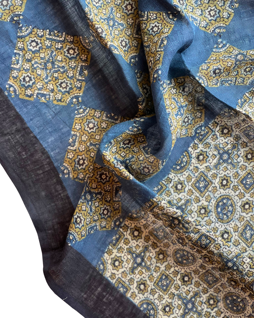 Diamond of Rann Naturally Dyed Ajrakh Linen Dupatta - HOAN