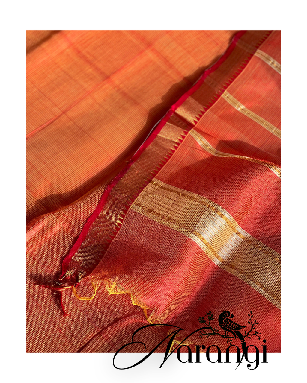 Narangi - Peach & Pastel Yellow Pink Cotton Silk Mangalgiri with Nizam Border Saree by  Asvi Atelier