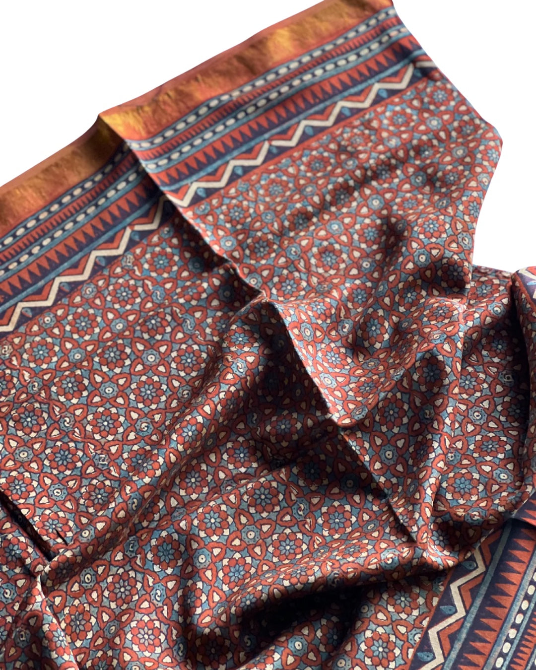 Ria Naturally Dyed Ajrakh Chanderi Dupatta - HOAN