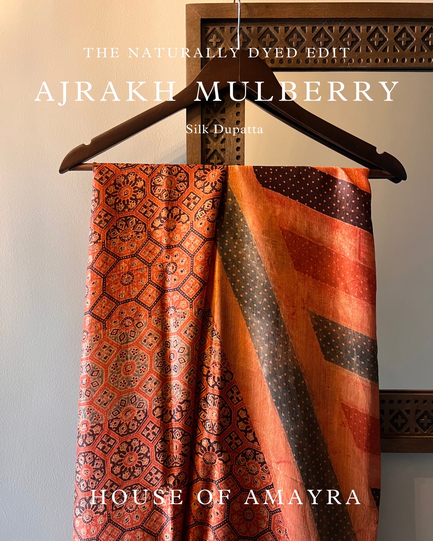 Prema Mulberry Silk Ajrakh Stole/Dupatta Naturally Dyed - HOAN