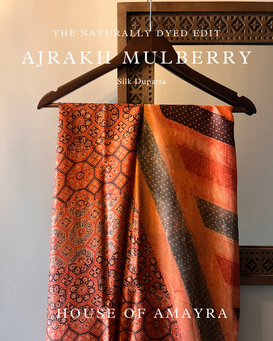 Prema Mulberry Silk Ajrakh Stole/Dupatta Naturally Dyed - HOAN