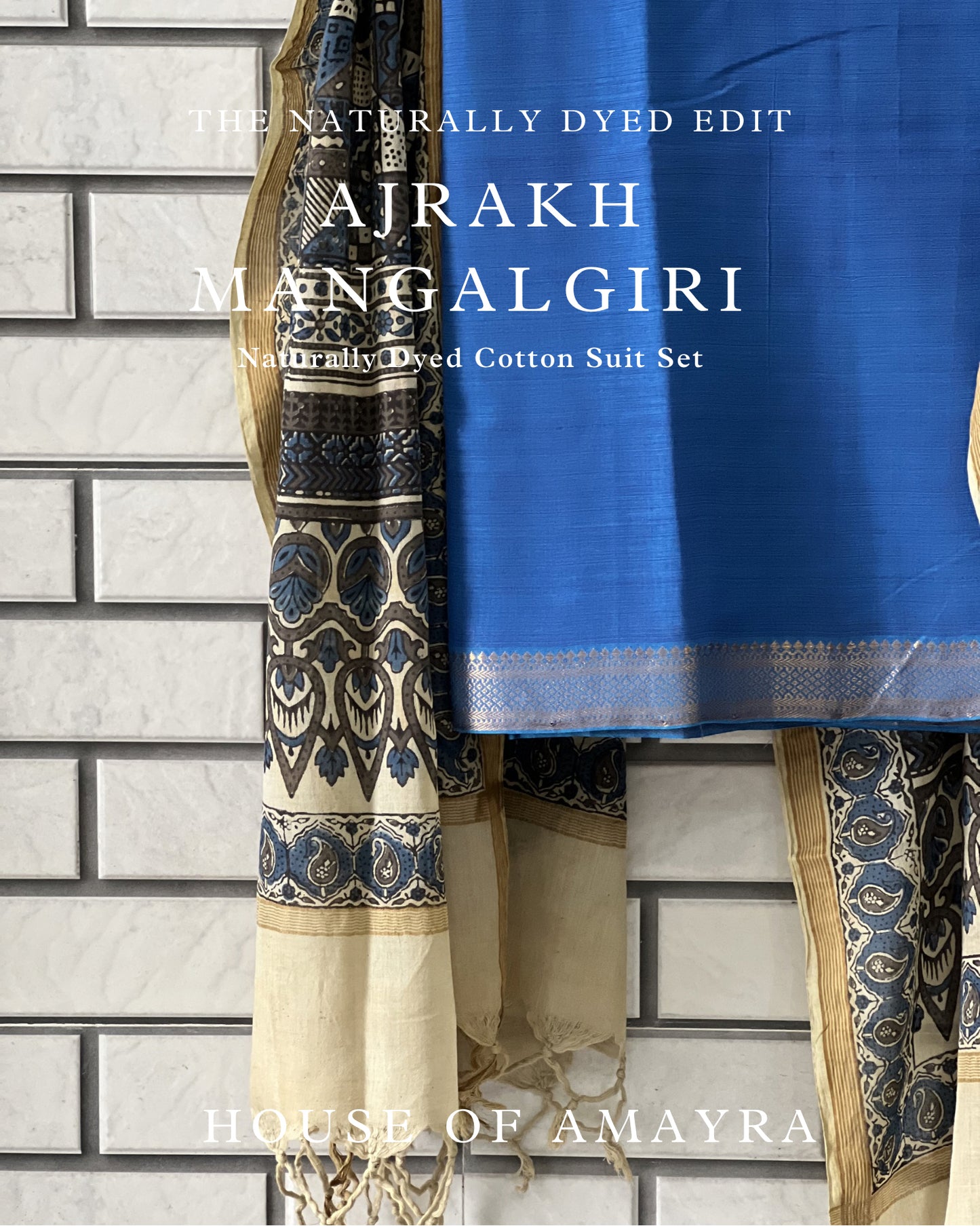 Neel Naturally Dyed Ajrakh Mangalgiri Cotton Suit Set - HOAN