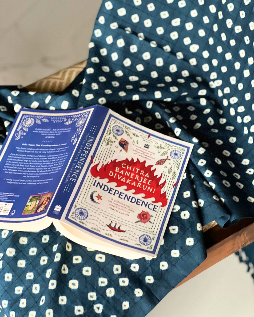 Matsya Kala Cotton & Wool Bandhani & Bhujodi Weave Stole - HOAN