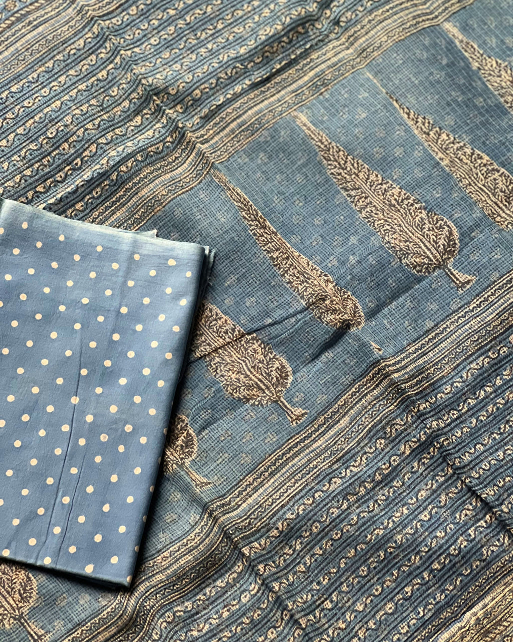 Azure Sky Ajrakh Kota Saree - Naturally Dyed - House of Amayra