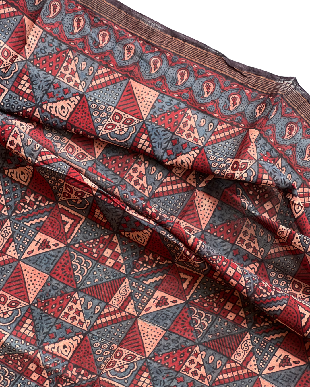 Rann Rekha Naturally Dyed Ajrakh Mangalgiri Cotton Dupatta - HOAN