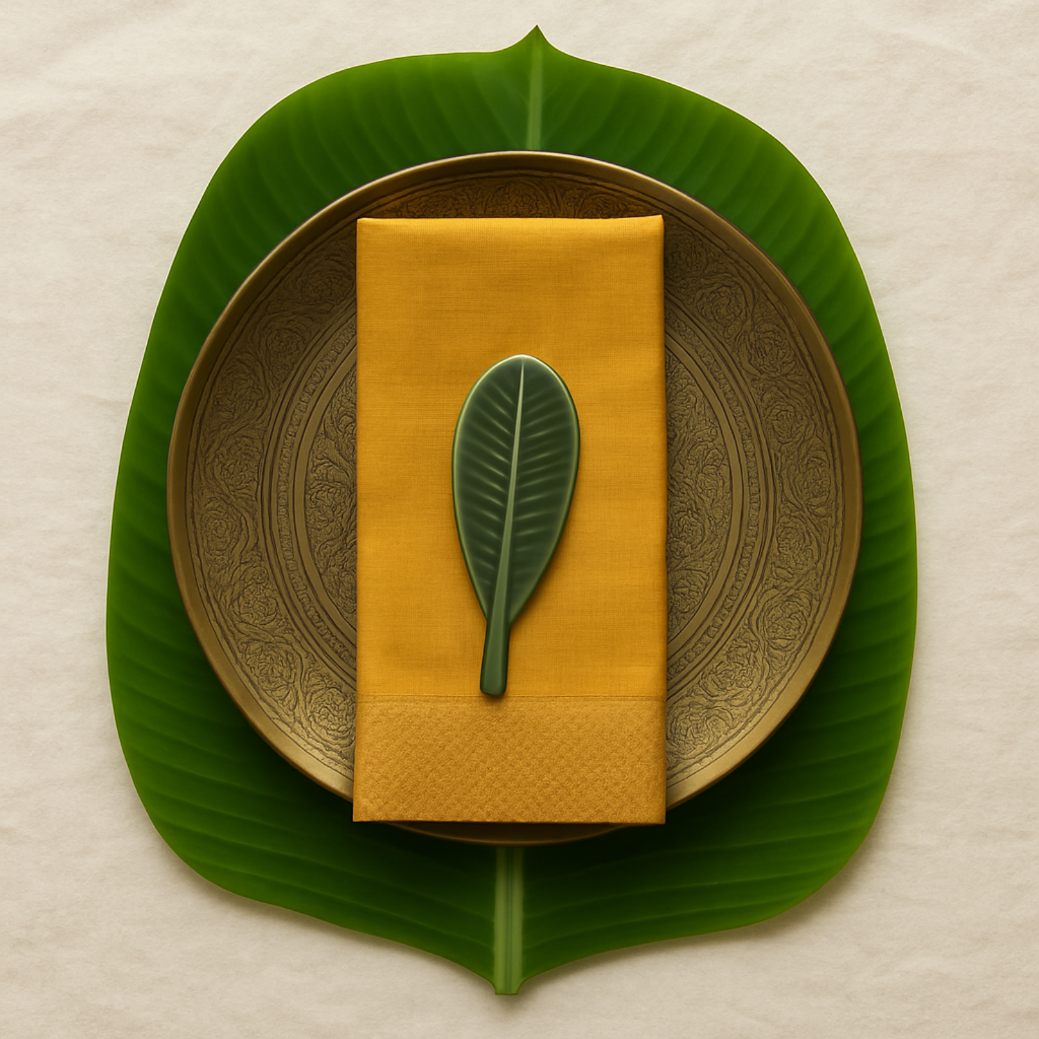 Banana Yellow Table Napkin with Nizam Border | Bloc à Main