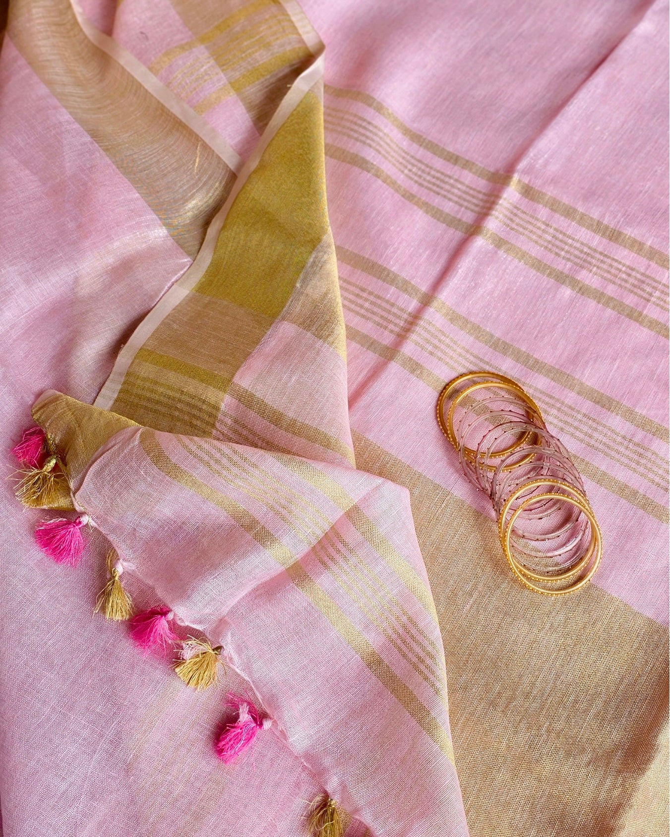 Silsila Ombre Linen Saree with Hand block Cotton Blouse - House of Amayra