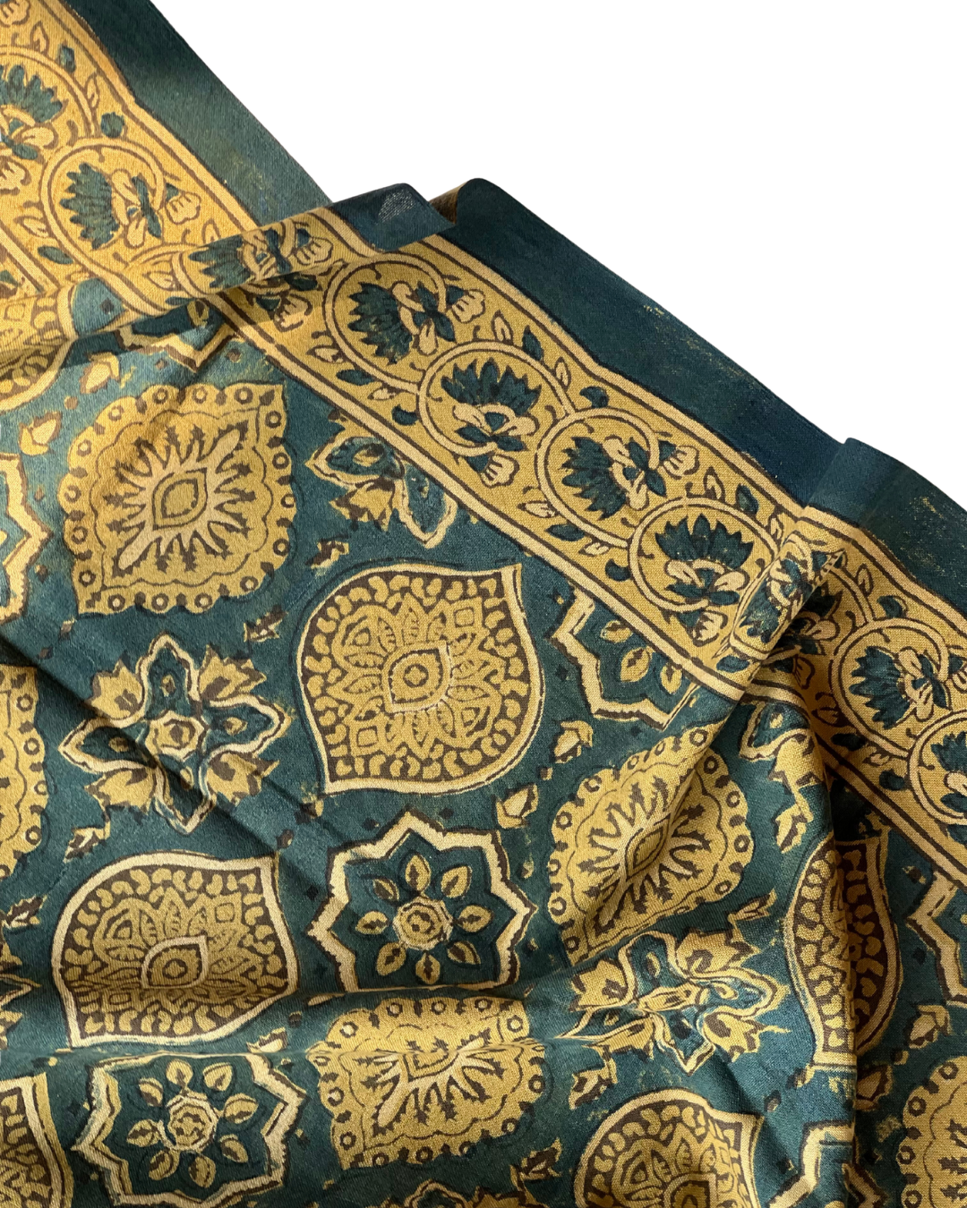 Badam Indigo & Mustard Naturally Dyed Ajrakh Cotton Dupatta - HOAN