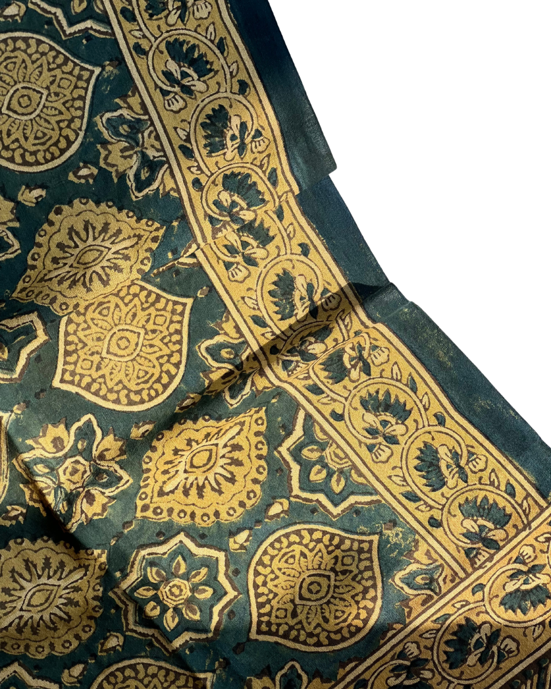 Badam Indigo & Mustard Naturally Dyed Ajrakh Cotton Dupatta - HOAN