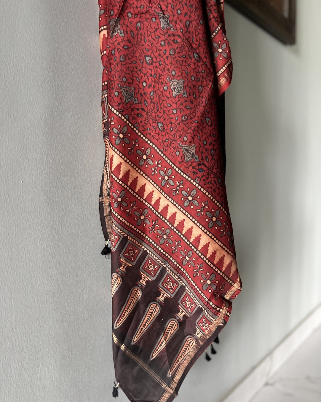 Bagh Naturally Dyed Ajrakh Chanderi Dupatta - HOAN