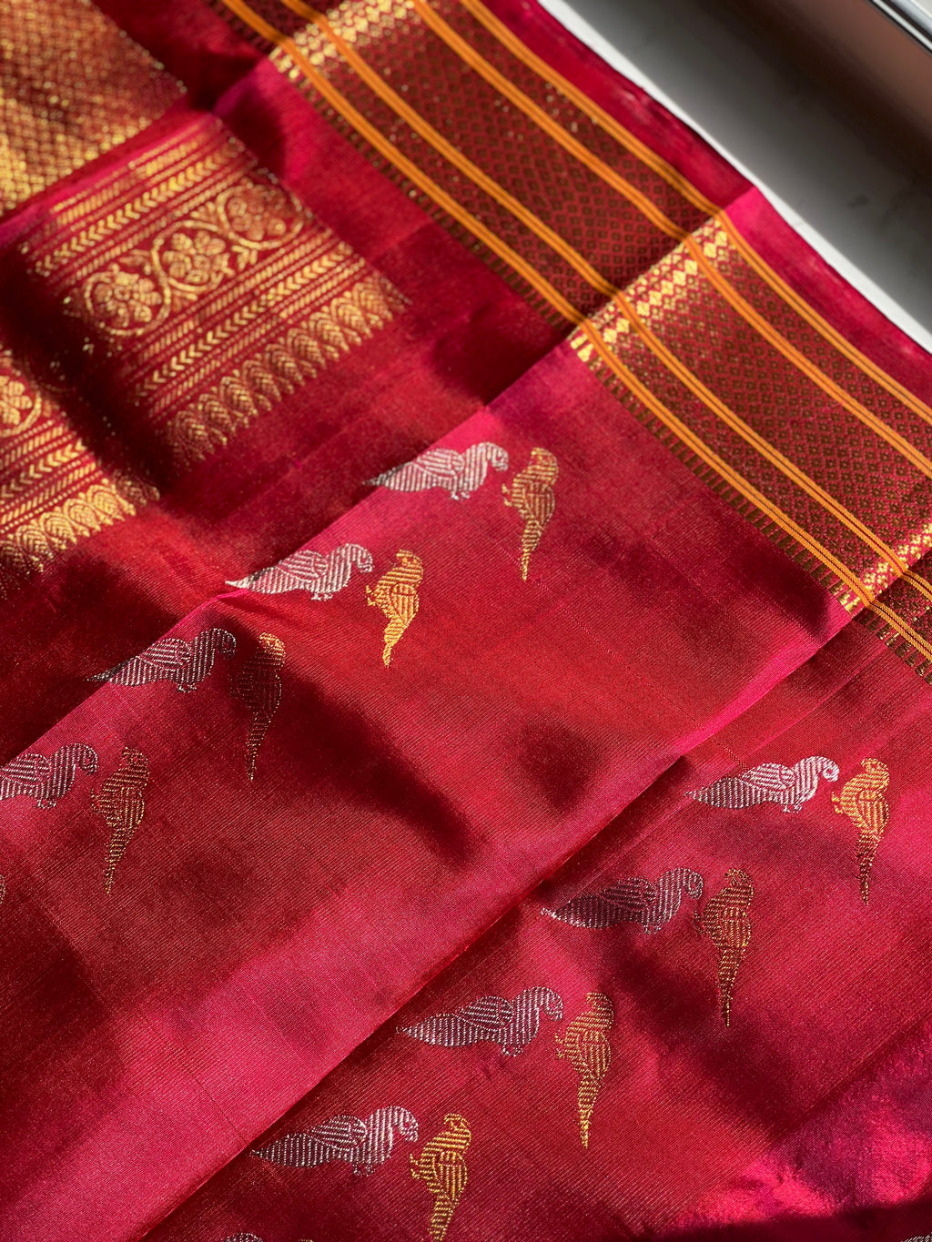 Durga - The Bridal Red Gadwal Silk Dupatta with Zari Weave by Asvi Atelier