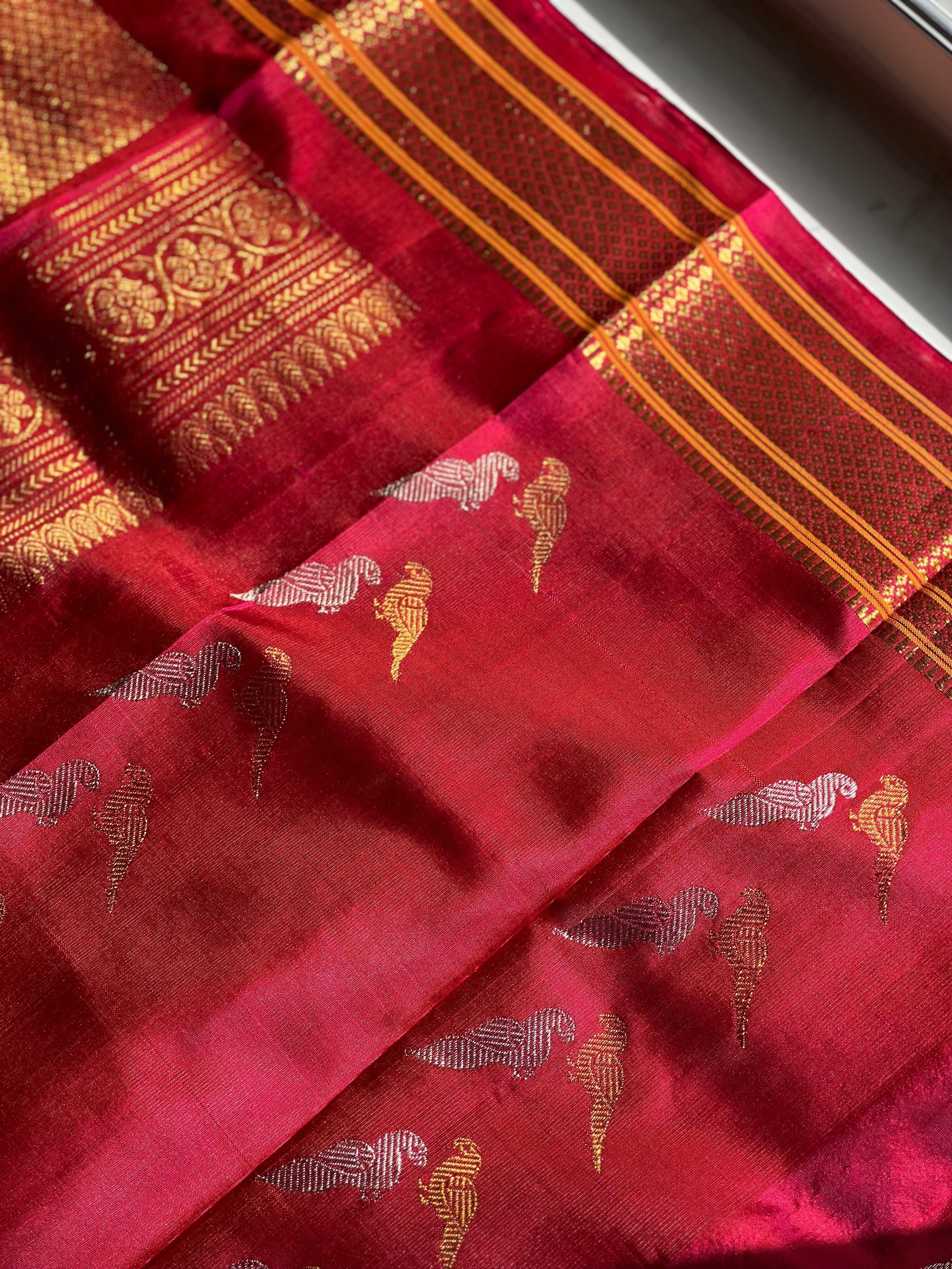 Durga - The Bridal Red Gadwal Silk Dupatta with Zari Weave by Asvi Atelier
