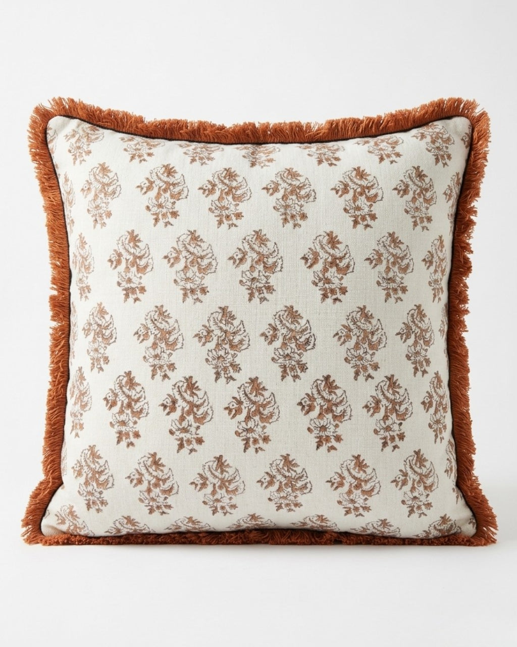Coral Jaipur Cotton Gauze Frill Hand Block Cushion Cover - House of Amayra