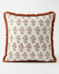 Coral Jaipur Cotton Gauze Frill Hand Block Cushion Cover - House of Amayra