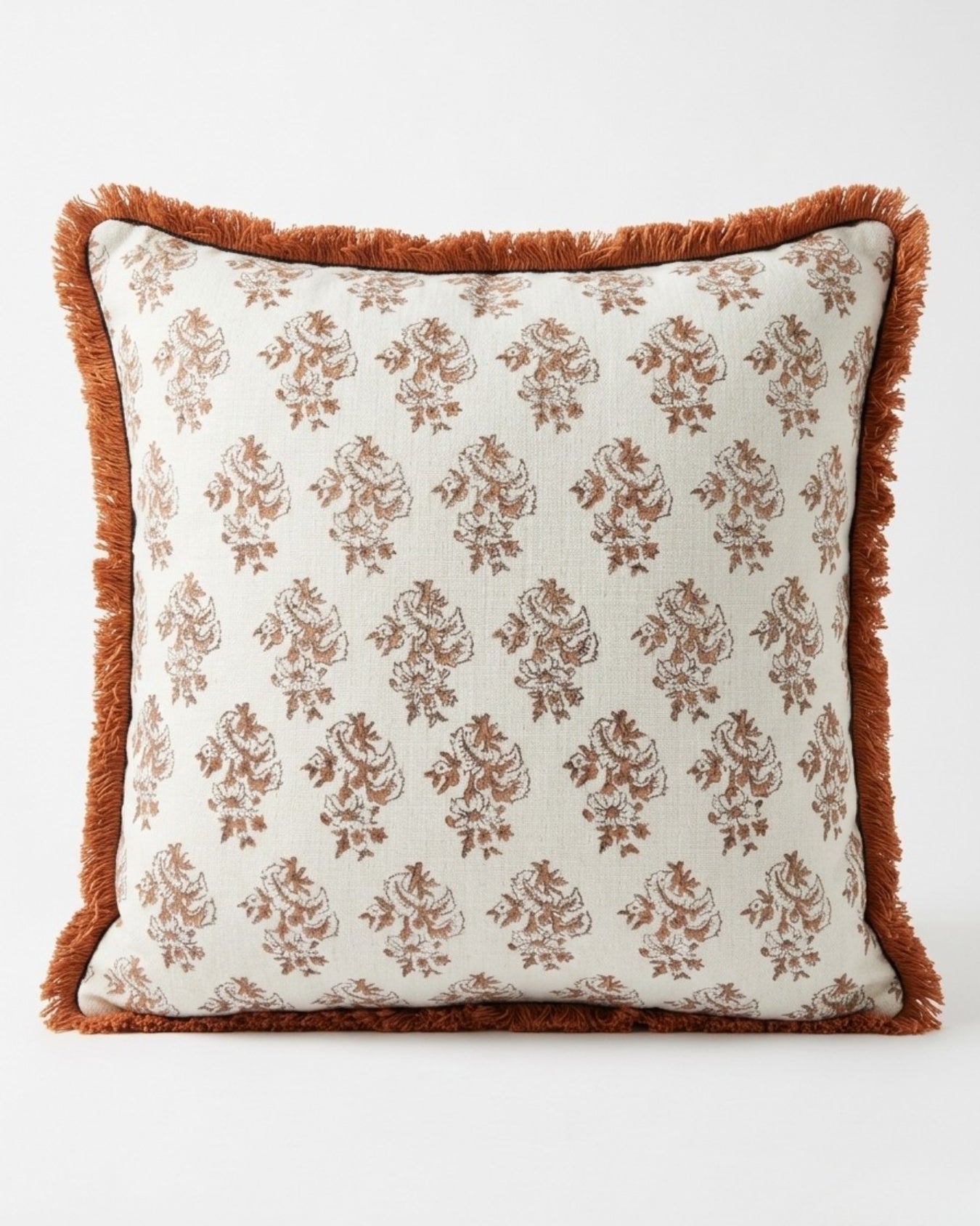 Coral Jaipur Cotton Gauze Frill Hand Block Cushion Cover - House of Amayra