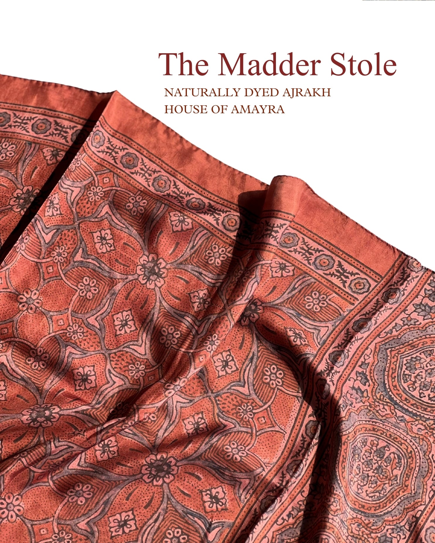 The Madder Ajrakh Mulberry Stole - House of Amayra