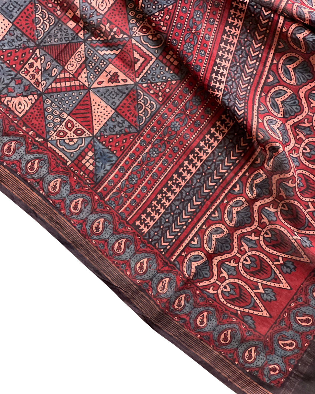 Rann Rekha Naturally Dyed Ajrakh Mangalgiri Cotton Dupatta - HOAN