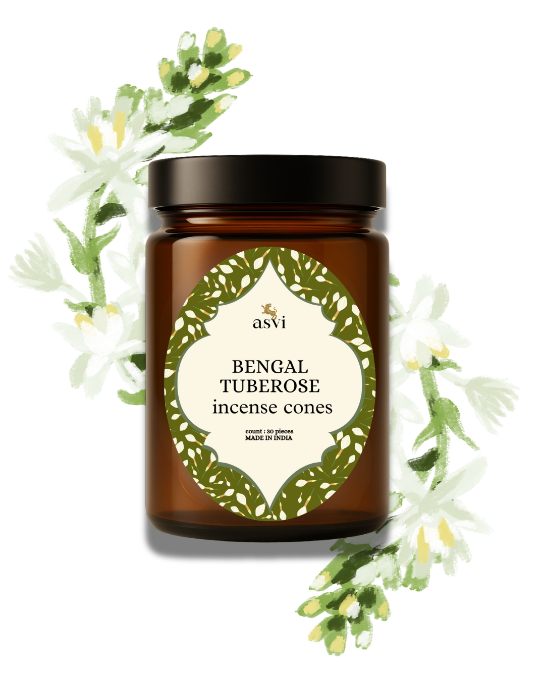 Asvi Bengal Tuberose Ayurvedic Incense Cones - Set of 30 cones