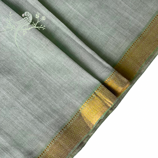 Light Sage Mangalgiri Handloom Cotton Fabric with Gold Nizam Border