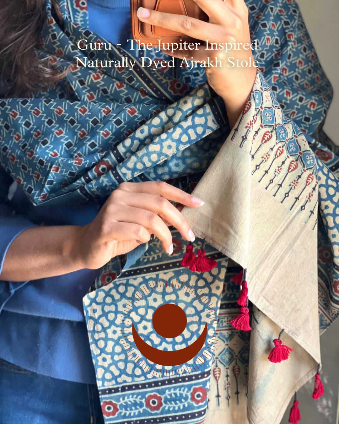 Jupiter - Naturally Dyed Ajrakh Cotton Stole - House of Amayra