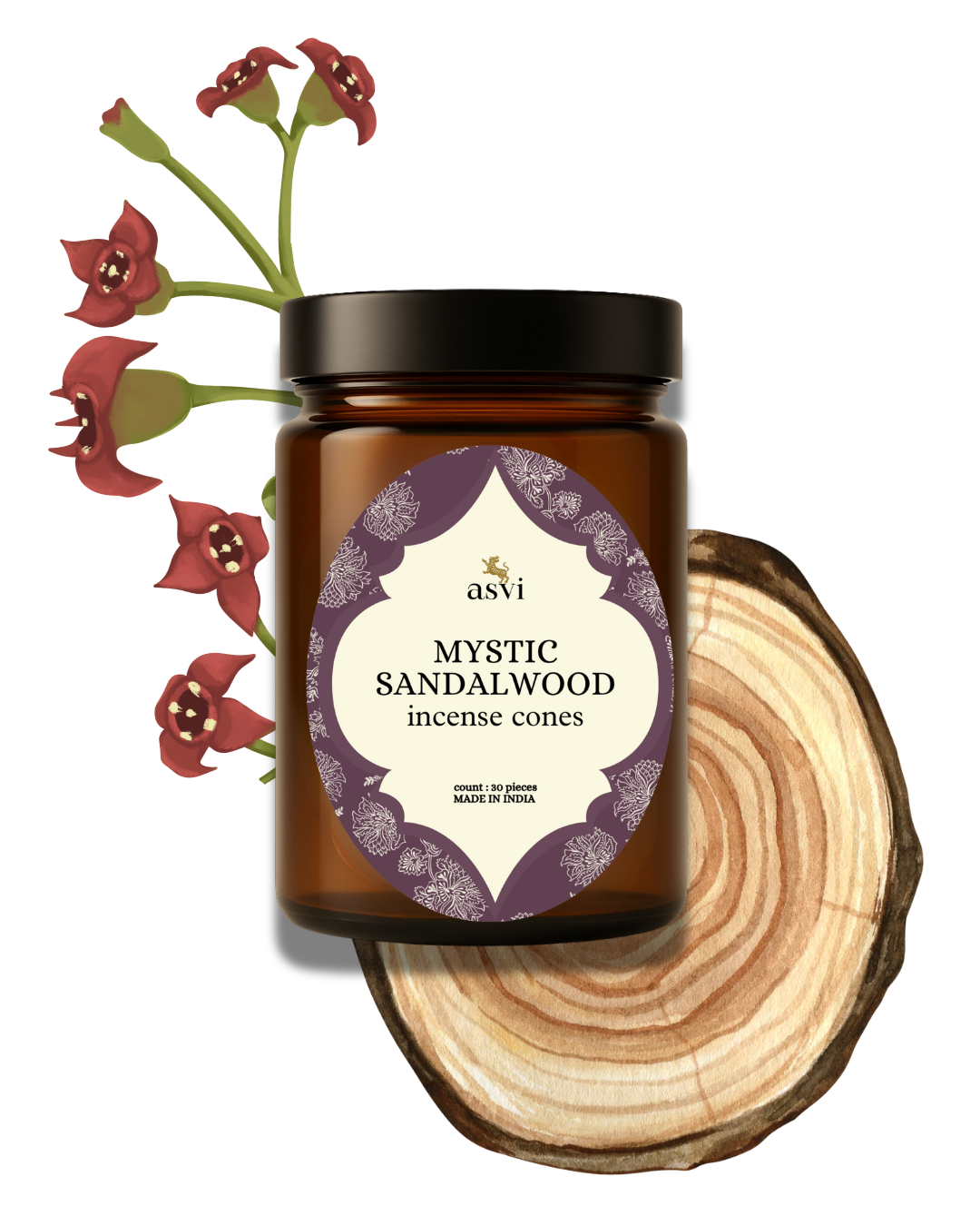 Asvi Sublime Sandalwood Incense Cones - Set of 30