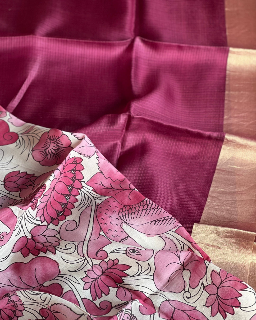Hans Kota Cotton Silk with Kalamakari Silk Blouse - Summer Saree - House of Amayra